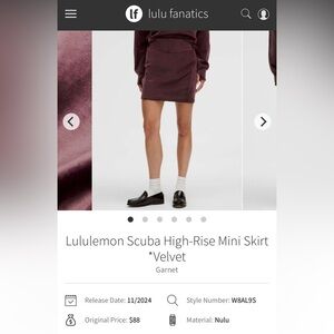 NWT ❗️Limited Lululemon High Rise Velvet Scuba Mini Skirt Garnet Size Small